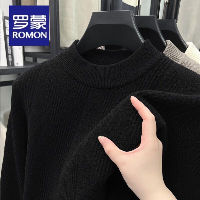 Luomeng Men's Winter Thickened Fleece-Lined Round Neck Knit Sweater
