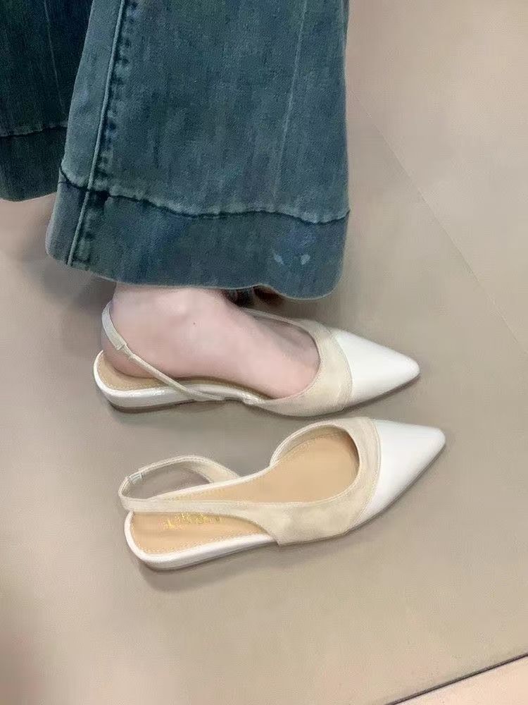 Early spring new apricot versatile pointed single shoes rear empty temperament spell French bag head spring and summer sandals women