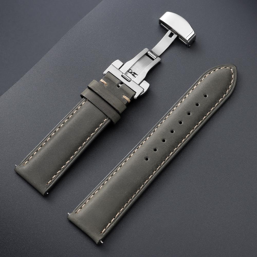 Genuine Calfskin Leather Watchband 14/16/18/20/22/24mm Butterfly Clasp Stitching Straps for Omega Business Watch Band for Seiko