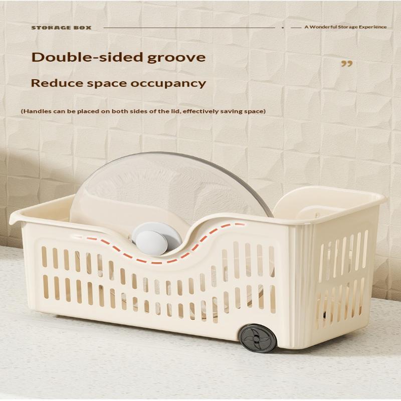 Kitchen Storage Baskets With Wheels Ventilated Holes BPA Free Plastic Organizer for Cabinet Pantry Food Vegetable Storage