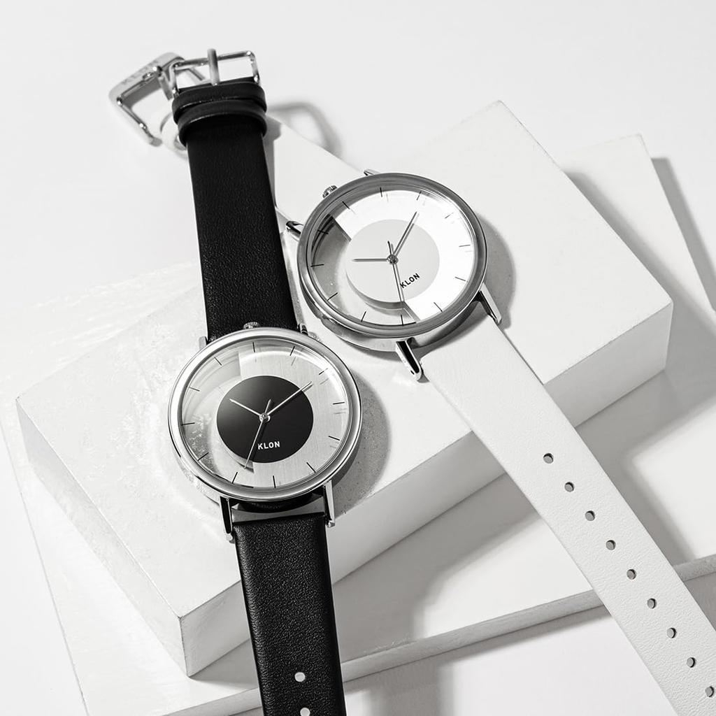 Klon Invisible Overlapping Circle Shapes 38mm x Skeleton Watches for Men and Simple Design with Interchangeable Straps (Black White) Women, Clear,