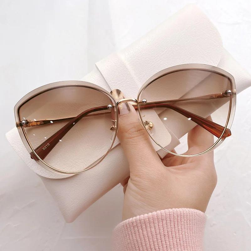 High Quality Women'S Oval Rimless Sunglasses Lady Metal Cay Eye Shades For Women Driving Glasses Sonnenbrille Dames