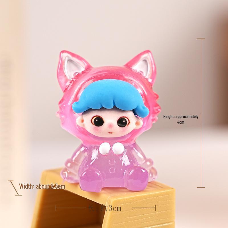 Luminous Dimoo Fox Resin Figurine: Trendy Handmade DIY Desktop Decoration - Cute Mengli Toy