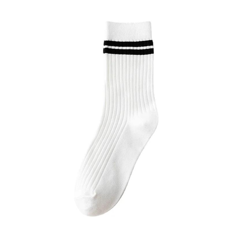 Korean White Orange Striped Socks Women Sport Socks Soft Breathable for High School Students Girls Cotton Long Socks