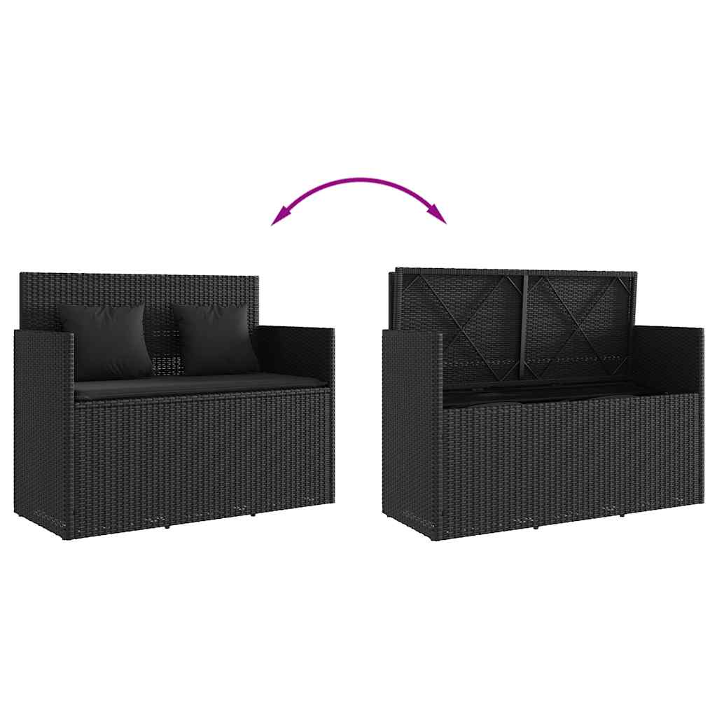 Vidaxl Garden Bench with Cushions, Black, Poly Rattan