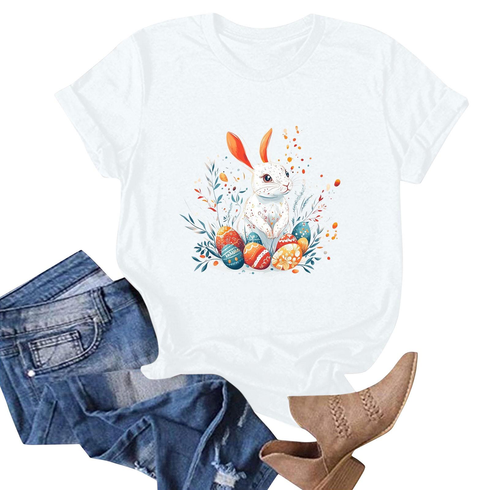 

Женская футболка с коротким рукавом и принтом пасхального кролика XL белый