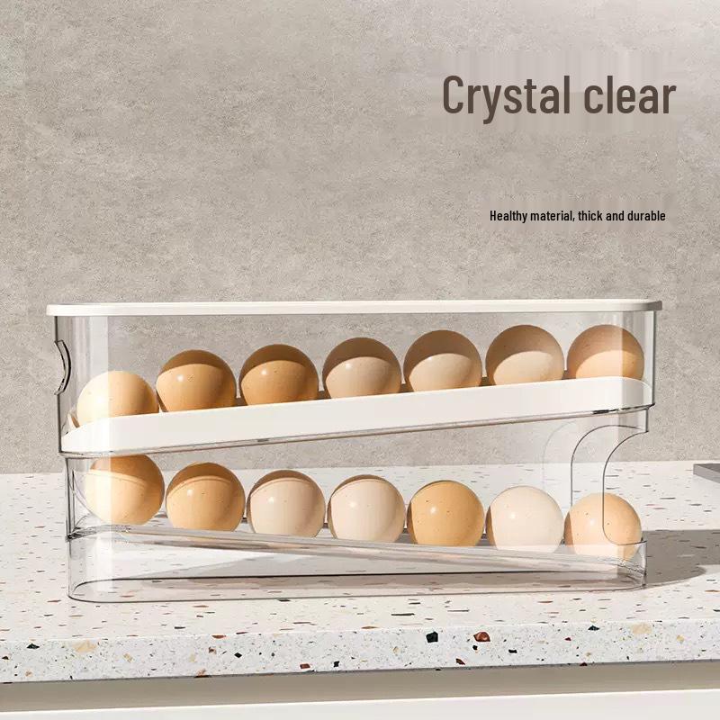 Transparent Rolling Egg Storage Box with Lid for Refrigerator