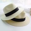 Fresh Latest Brand New Women Summer Straw Hat Trendy Fashionable Beach Cowboy Jazz Cap Black Ribbon Female Panama Sun Protection Hat