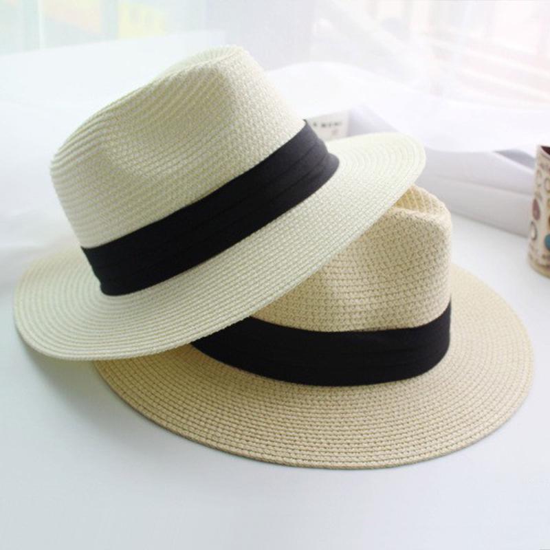 Fresh Latest Brand New Women Summer Straw Hat Trendy Fashionable Beach Cowboy Jazz Cap Black Ribbon Female Panama Sun Protection Hat