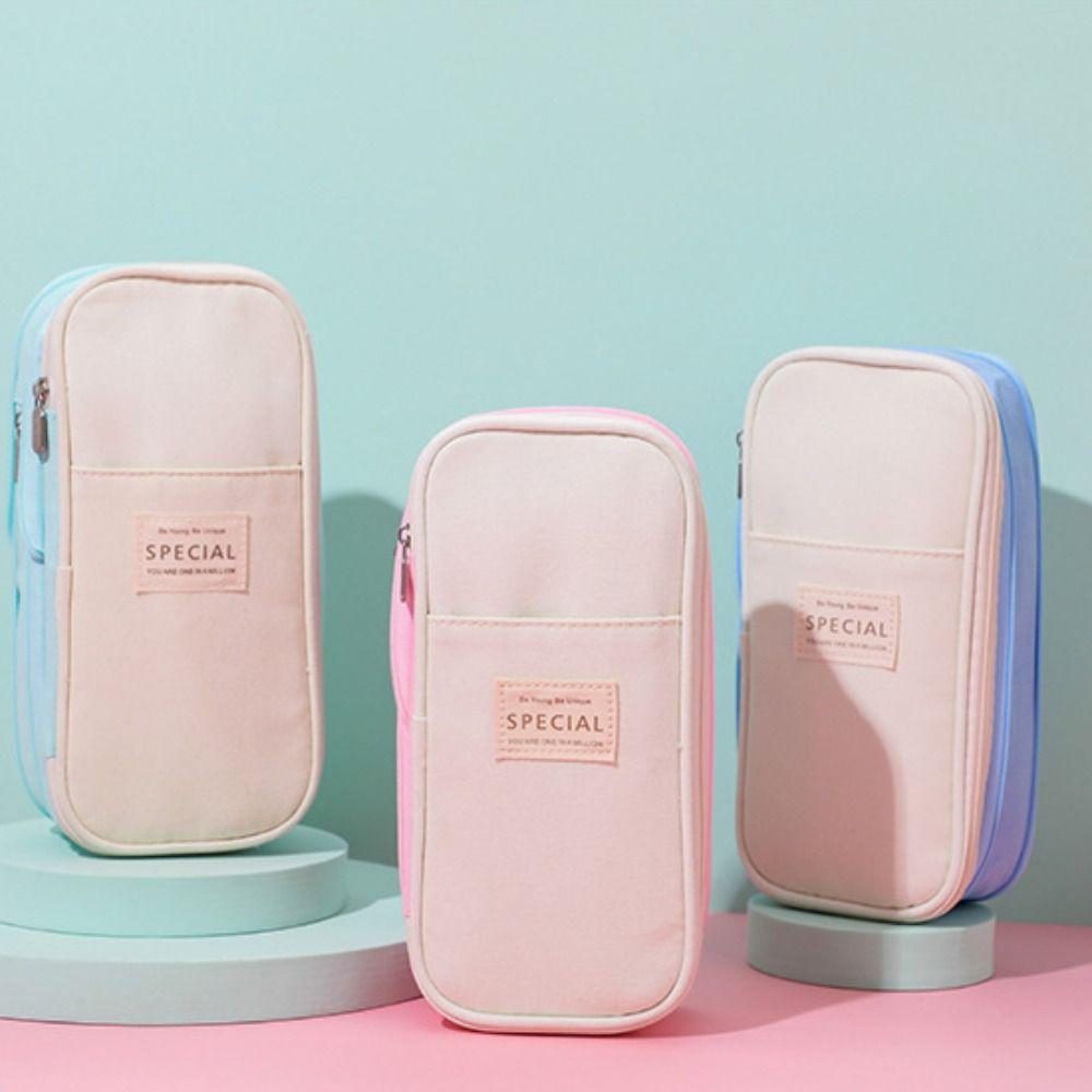 Diagonal Storage Pencil Bag Polyester Macaron Pencil Case Simple Student Pen Bag Boy Girl Kid