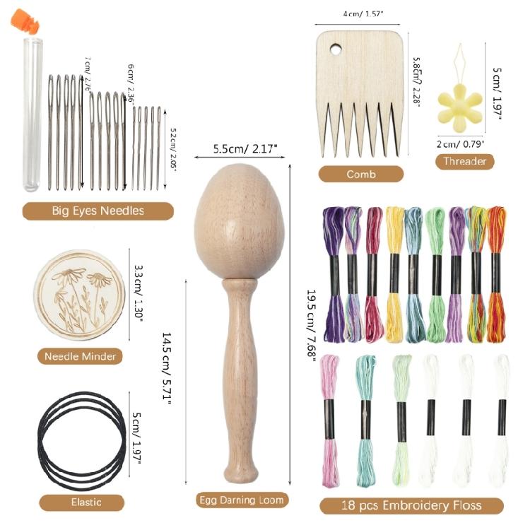 Wood Darning Egg and Needle Thread Adult Kid DIY Handicraft Home Sewing Tool