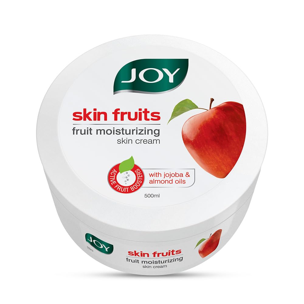 JOY Skin Fruits Moisturizing Cream With Apple Jojoba Almond Oil 500 Ml Non Sticky Hydrating Lotion For Face Hands Body Soft Glowing Skin