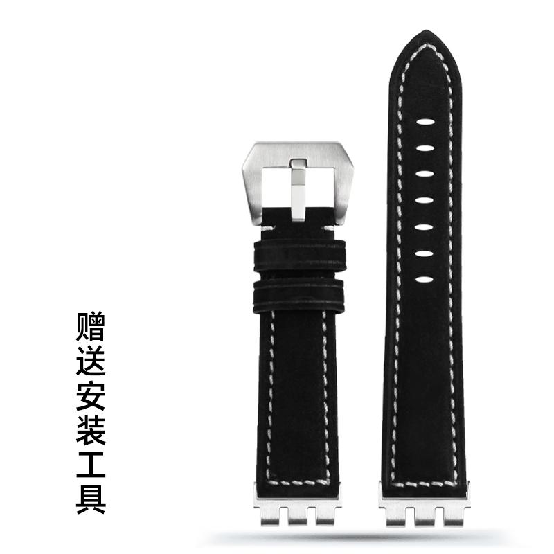 Frosted Matte Cow Leather Watch Strap 17mm 19mm 21mm For Swatch IRONY YVS YCS YAS YGS Band Concave Convex Watchband Accessories