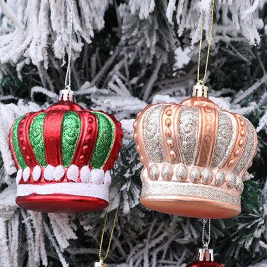 2 Pcs Christmas Crown Ornaments Vintage Style Plastic Red Green/Goldem Royal Crown