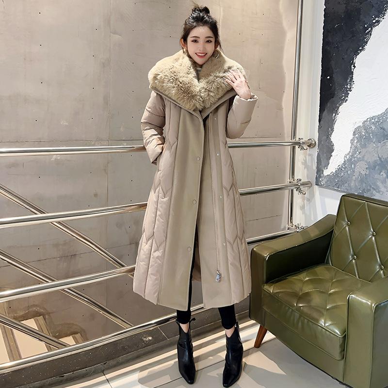 Winter new removable fur collar down cotton clothes women's waist warm jacket long Korean version coat