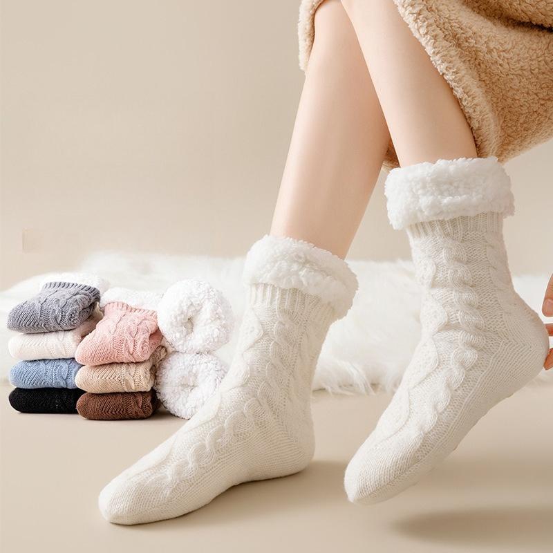 Thickened Winter Woven Thermal Cashmere Socks Floor Socks Women's Carpet Home Plus Velvet Sleep Socks Slippers Leg Cover Legs Wa