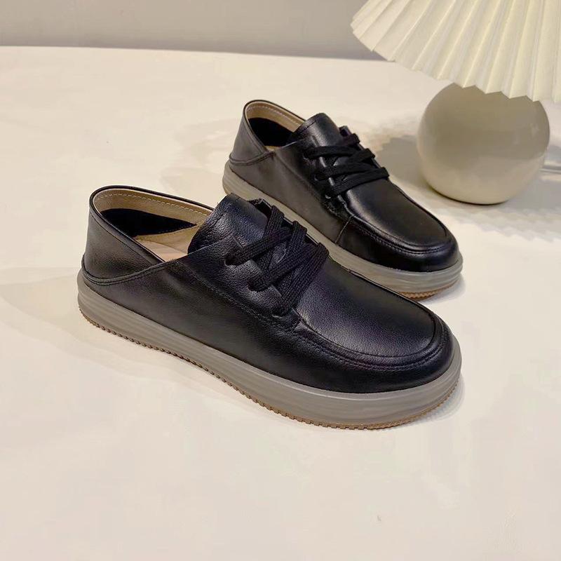 

First layer cowhide little white shoes women s four seasons casual versatile flat-soled single shoes soft sole non-slip breathable mother extra large 42 чёрный