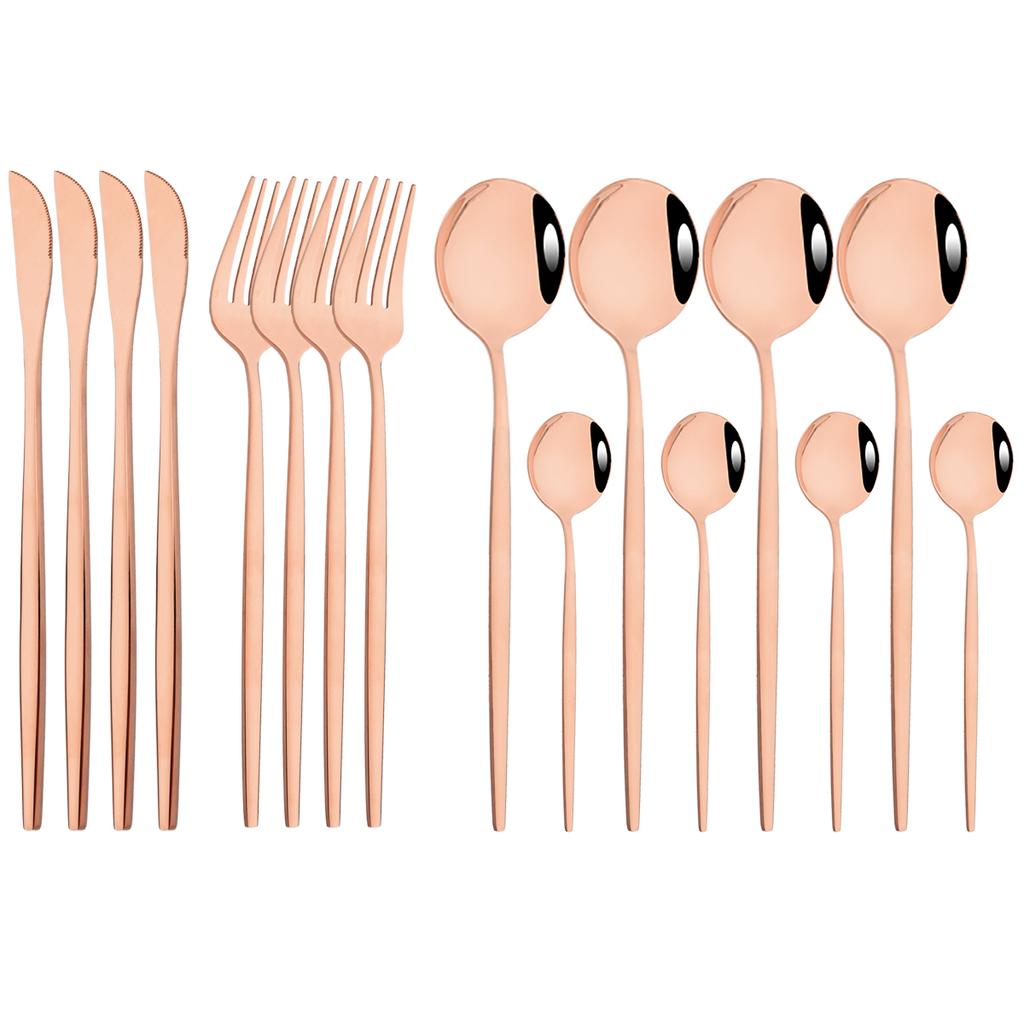 16Pcs Dinnerware Set Stainless Steel Tableware Mirror Dinner Black Cutlery Set Knife Fruit Fork Spoon Silverware Kitchen Set