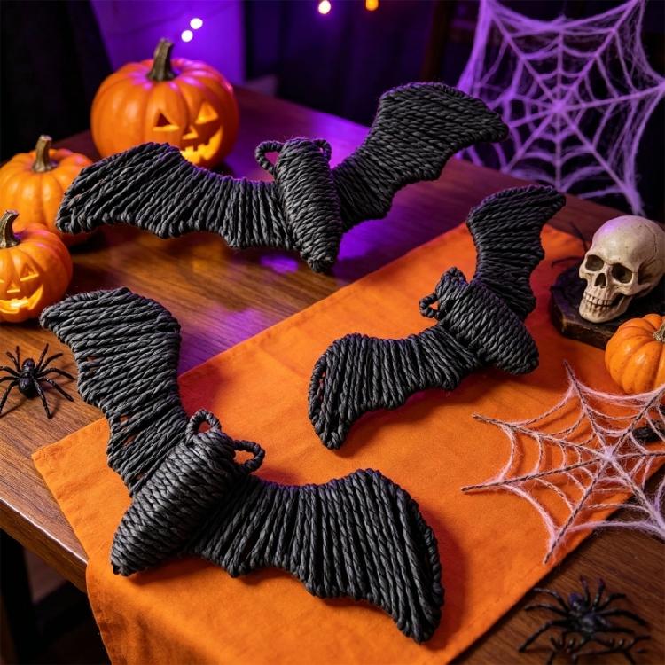 Top Loop Halloween Bat Decors , Straw-Look Seasonal Decoration for Entry Displays, Party Scenes and Fall Room Styling