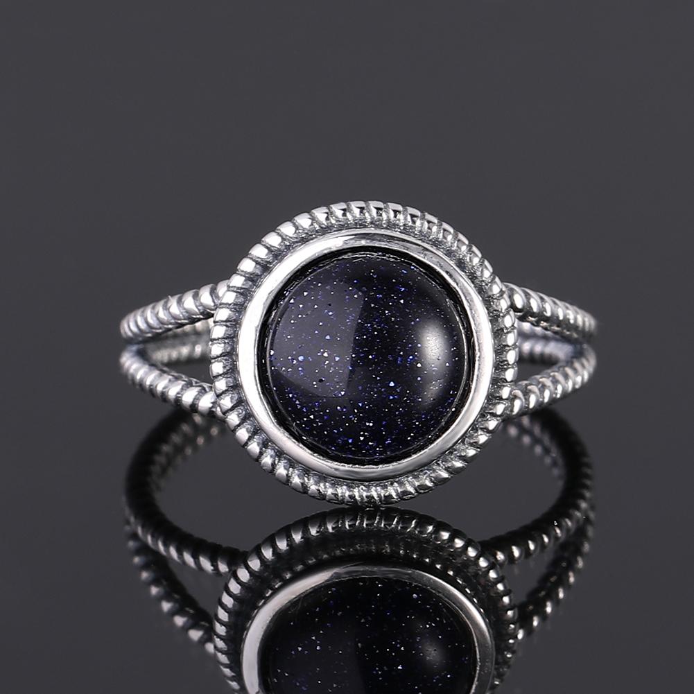 S925 Silver Ring for Women Oval Round Dropwater Natural Blue Sandstone Ring Gift Sun Shaped Retro Luxury Fine Jewelry