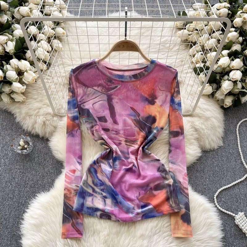 

Print Silm Fashionable Pullover Lightweight Long Sleeves Tops Rose Red 2XL