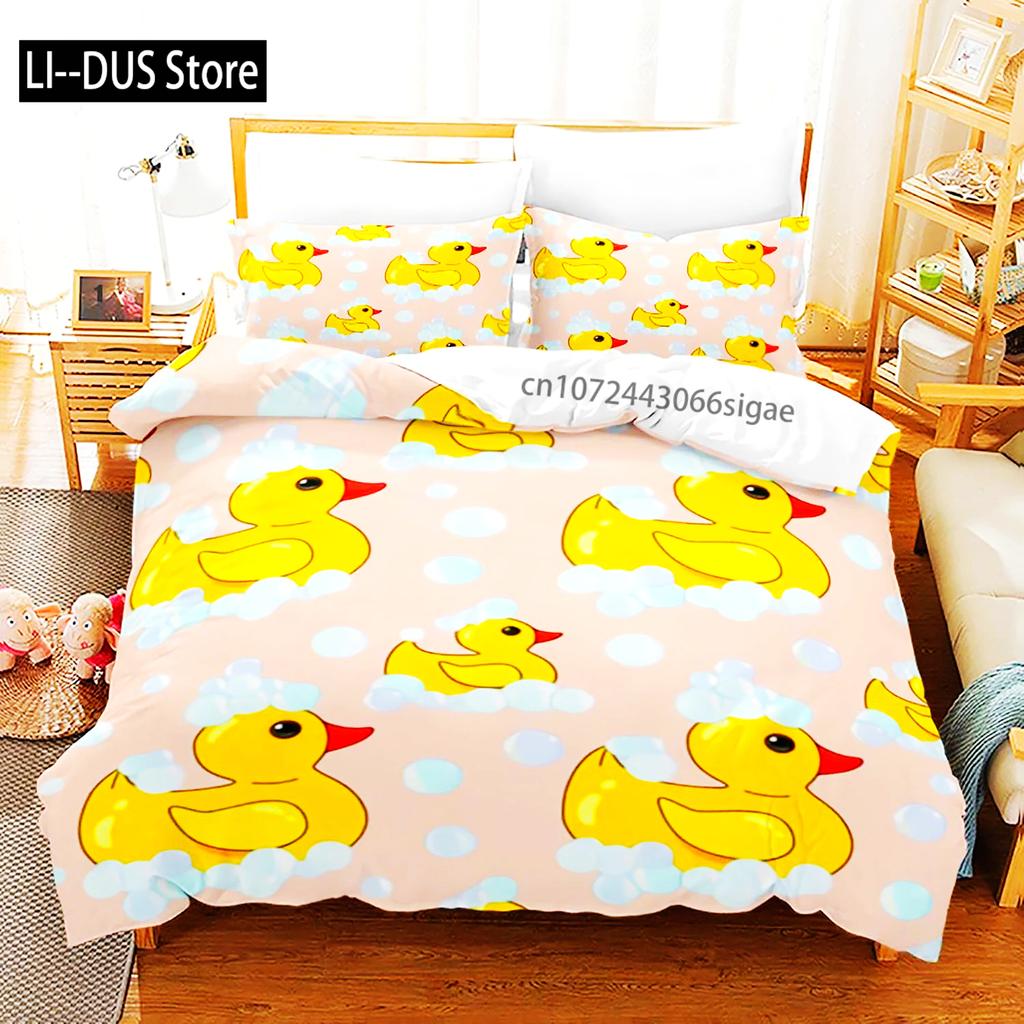 Gelbe Ente Bettwäsche Set Einzelbett Twin Full Queen King Size Kleine Ente Bettset Aldult Jungen Schlafzimmer Bettbezug Sets 3D Druck 015