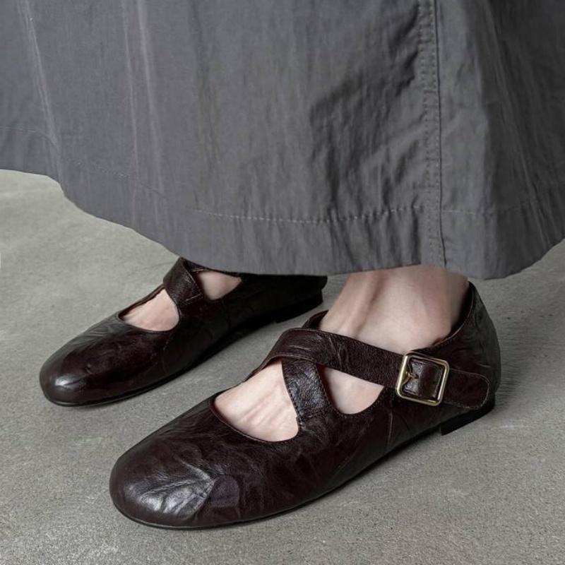 2025 Spring New Women's Leopard Horsehair Narrow Band Cross Strap Flats Round Toe Leisure Soft Comfortable Female Ballerinas Hot