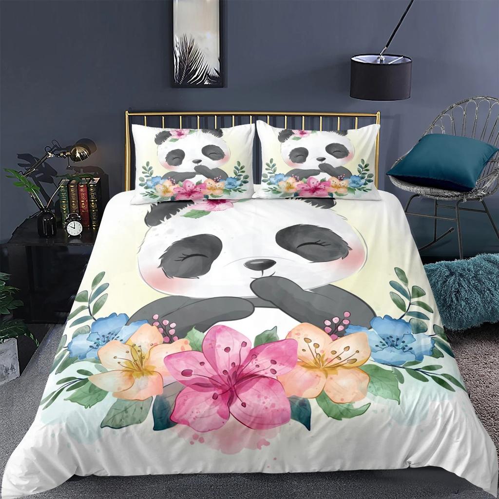 Cartoon Panda 3D Bedding Set Soft Home Textile Queen King Size for Kids Adults Animal Print