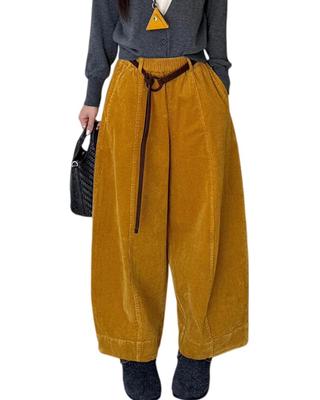 LUJPOIR Corduroy Perfect for Fall and Winter Solid Loose Casual Bottoms Women's Wide-leg Pants, Commuting, Warm, Thick, Belted, Color, Flattering,