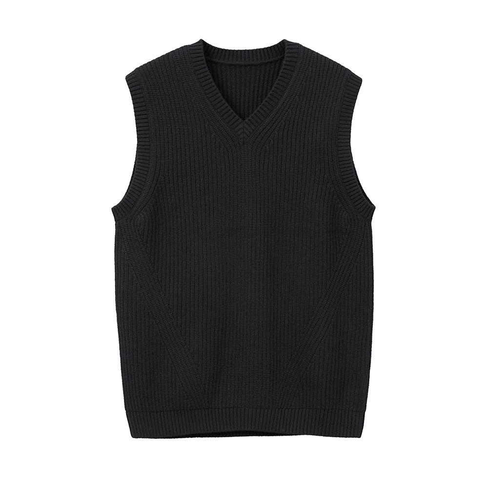 Men's V-Neck Knitted Sweater Vest Plain Sleeveless Pullover Knitwear Loose Fit All Match Tops