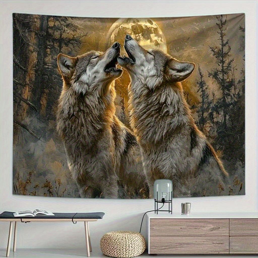 1Pc Howling Wolves Tapestry Wall Hanging, Decorative Fabric Poster for Bedroom, Living Room, Dorm & Home Decor
