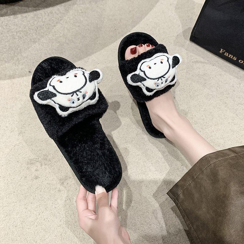 Student cartoon dog home indoor cotton slippers 2025 autumn and winter new fluffy slippers women's fluffy slippers