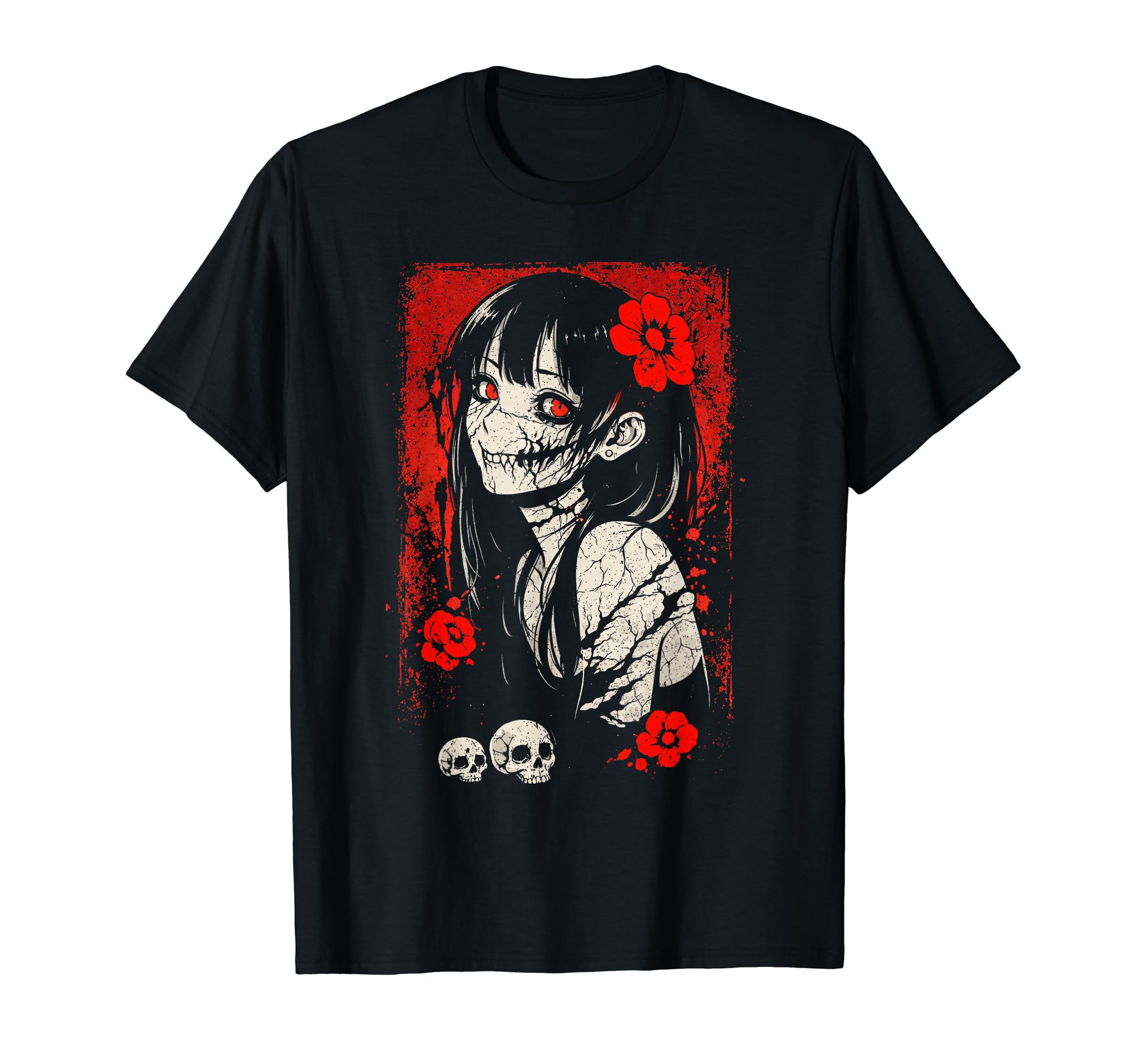 Creepy horror anime girl Japanese manga anime merchandise otaku T-shirt чёрный