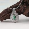 May Birthstone Natural emerald pendant Flower design 925 sterling silver necklace fine jewelry for women's engagement wear