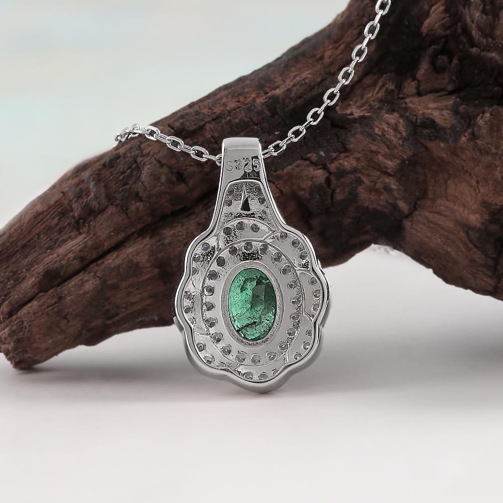 May Birthstone Natural emerald pendant Flower design 925 sterling silver necklace fine jewelry for women's engagement wear