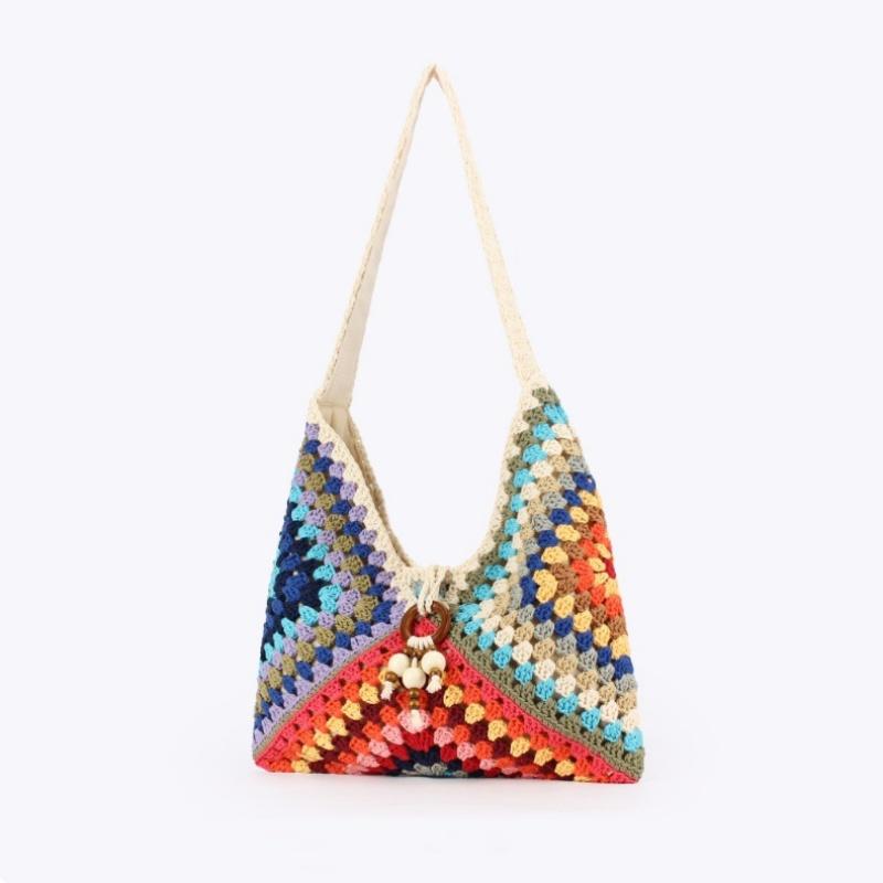 2026 Nuova Borsa Tessuta a Mano con Filo di Cotone Colorato Stile Etnico Borsa a Spalla Stile Vacanza al Mare da Donna Borse a Mano Casual Versatili
