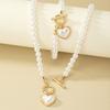 Exquisite Heart Pendant Jewelry Set Beaded Pearl Necklace Set Necklace Bracelet Set  Wedding Party