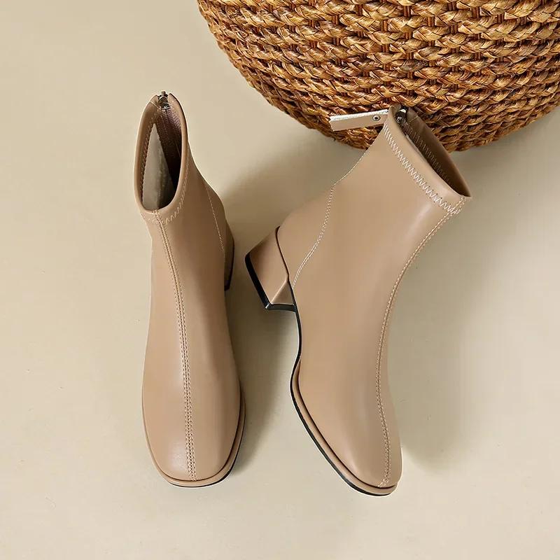 Fashion Round Head Ankle Boots Women 2024 Autumn and Winter New Soft Leather Soft Sole Comfortable Riding Boots Fashion All Ankle Boots