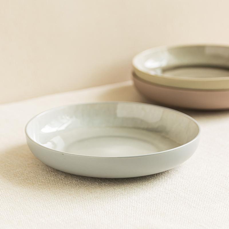Kiln Change Shallow Bowl Japanese Ceramic Large Bowl Minimalist Style Tableware Bowl Household Bowl Round Bowl Large Vegetable Plate Salad Bowl