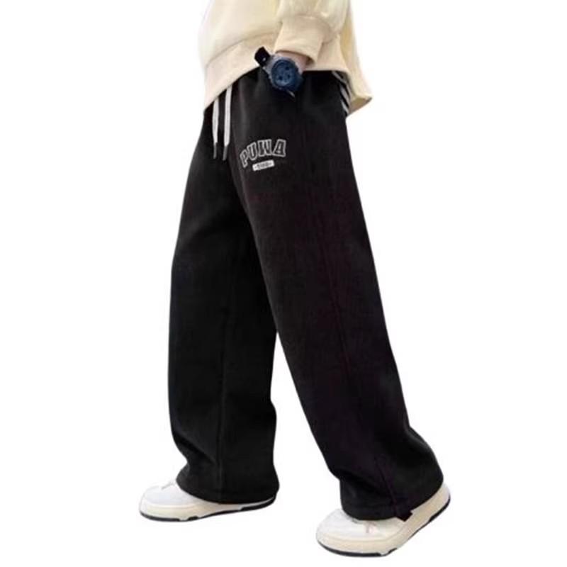 Teen Boys' Thick Velvet Straight-Leg Sports Pants for Autumn & Winter