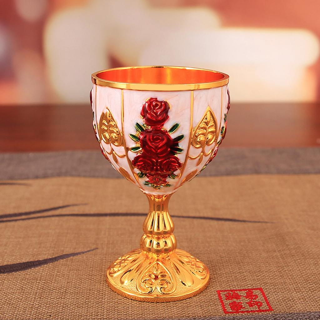Gold Chalice 4 Inch High Zinc Alloy Retro EmNaBossed Flower Pattern Elegant Pimp Cup for Party Banquet Bar