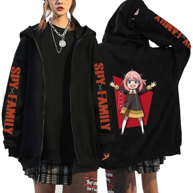Anime Spy X Family Graphic Print Fleece Zipper Hoodie Fall & Winter Fashion Sports Sweatshirt