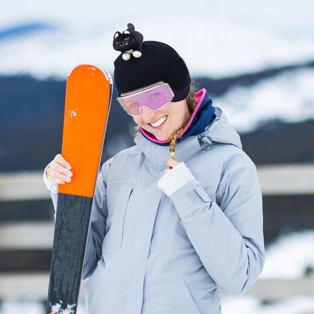 New Cute Cat Ears Ski Headgear Cover Double board Men Women Single Board black Plush Helmet Head Cover Outdoor Warm Protection
