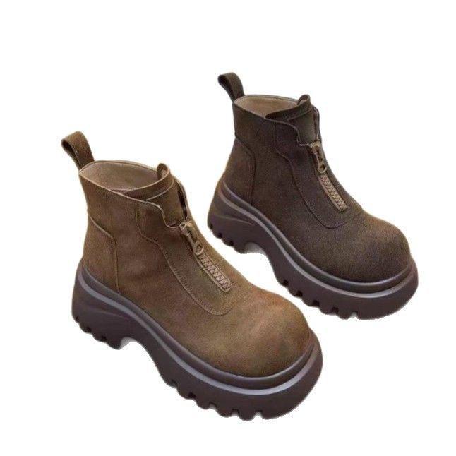 Thick-soled heightening Martin boots women's autumn and winter new British style explosive short boots frosted leather single boots