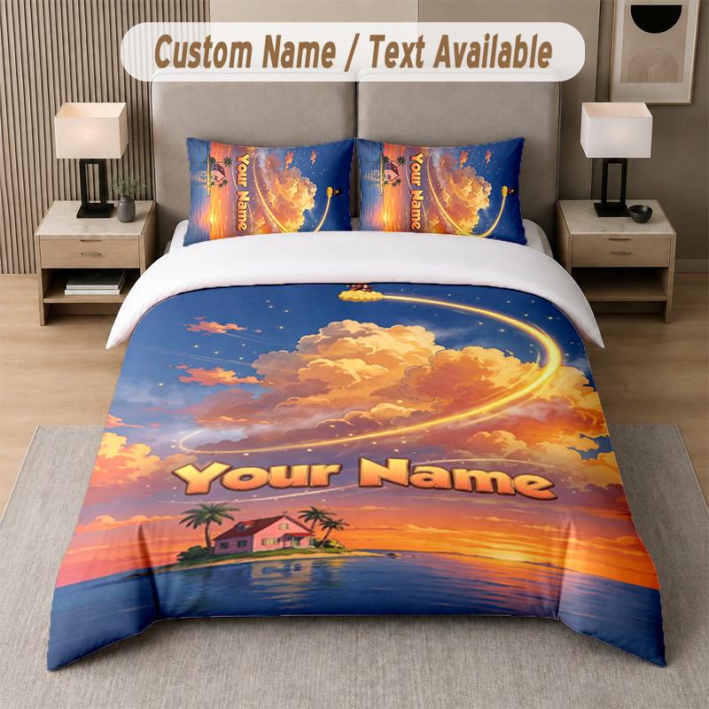 Dragon Ball 3Pcs Bedding Set, Personalized Custom Name Text, 1 Duvet Cover & 2 Pillowcases For Bedroom