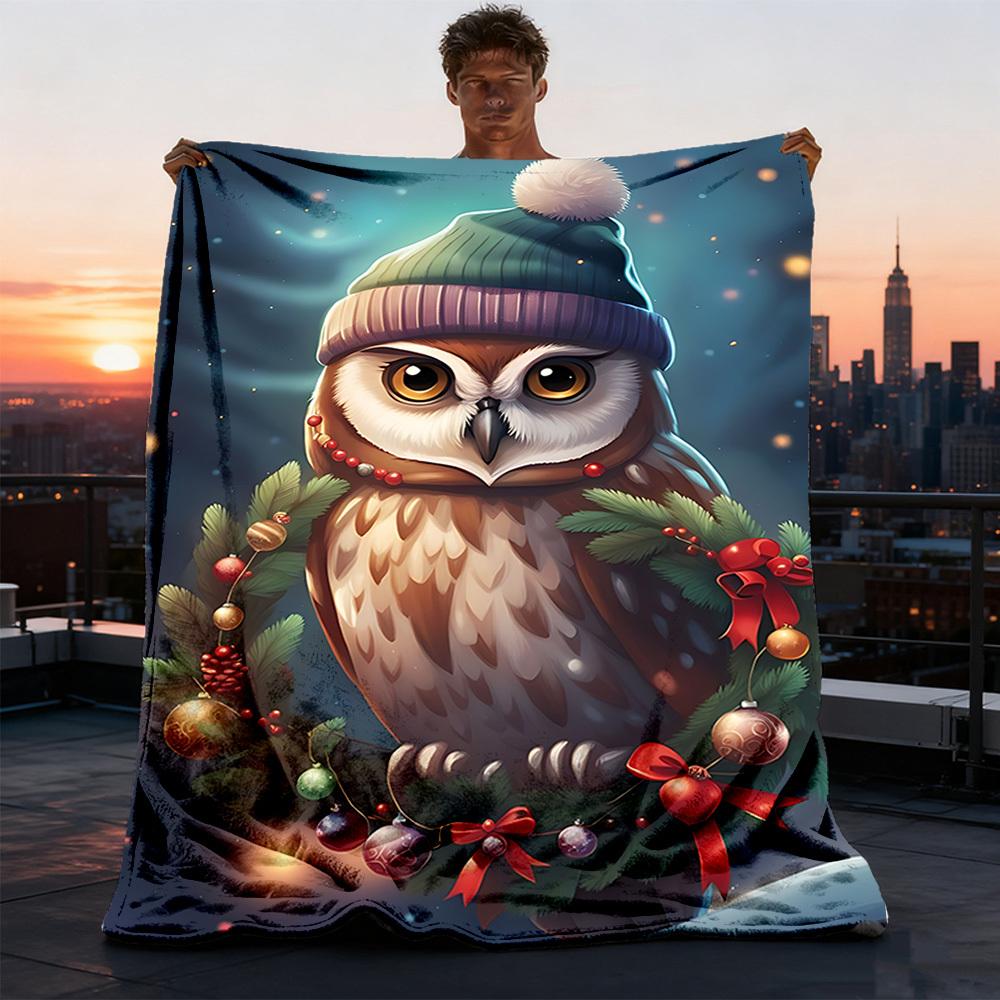 1pc Winter Wise Owl Decor Outdoor Flannel Blanket , Machine Washable Perfect Gift for Birthday , Holiday Travel Accessory , Durable Material