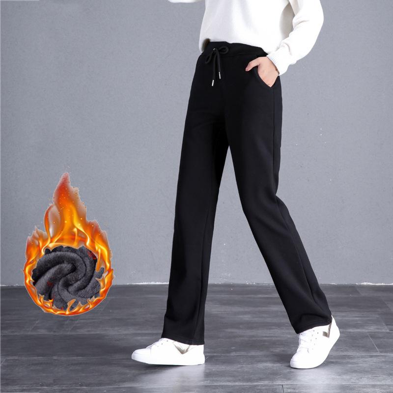 Women's Mid Rise Drawstring Straight Leg Sweatpants Loose Fleece Lined Winter Casual Trousers