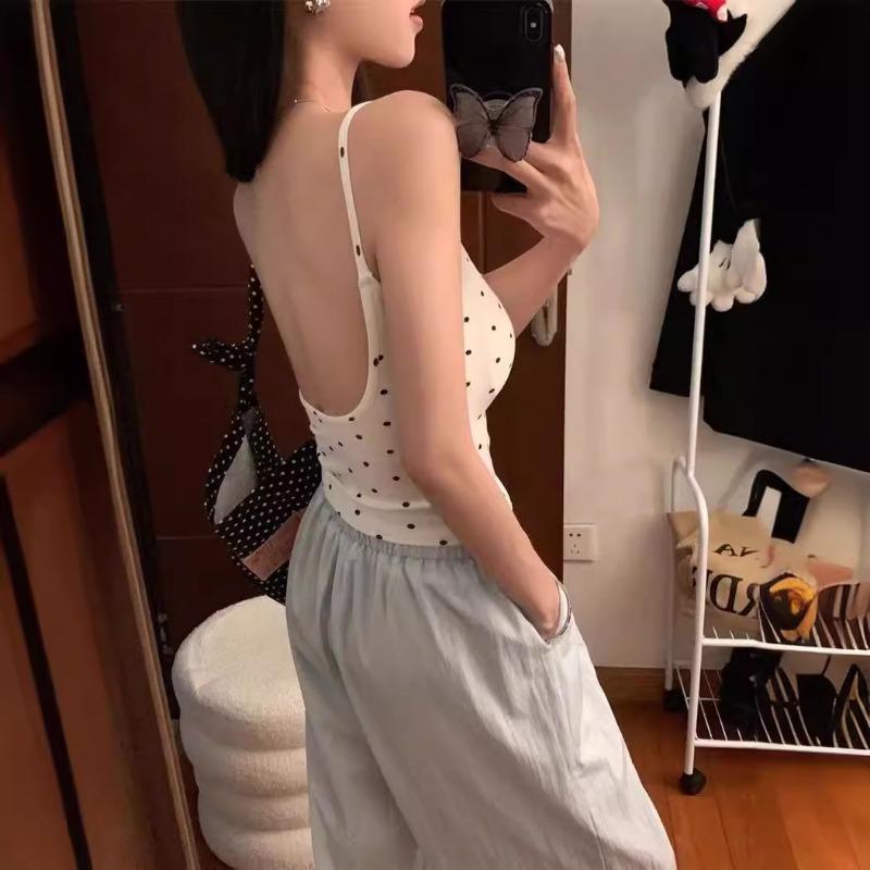 Polka Dot Print Halter Vest Women's New Summer with Breast Cushion Beauty Back Suit with A Base of Pure Desire To Wear Outside