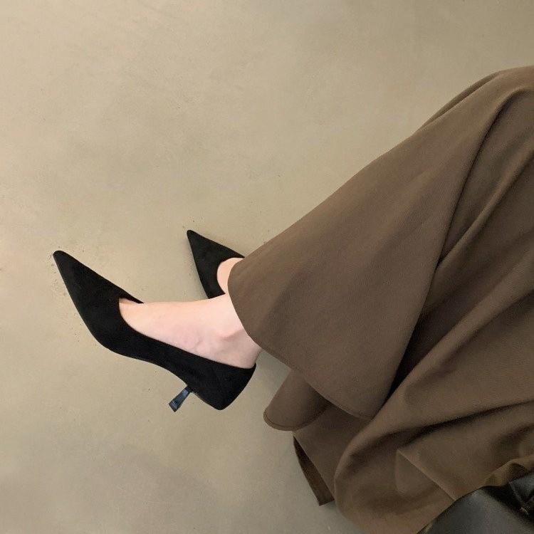 French Vintage Style Pointed Toe Suede High Heels For Women Office Wear
