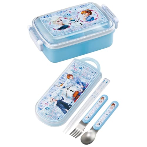 Skater Lunch Box Trio Set Chopsticks Spoon Fork Disney Frozen 24 For Children Antibacterial Treatment Easy To Open Sliding Type Made In Japan TACC2AG-